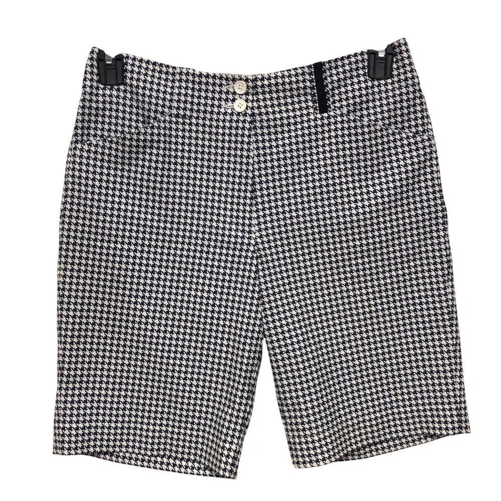 Nike Golf Dry Fit Womens Houndstooth Print Bermuda Shorts Size 4 Black & White
